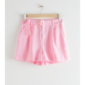 Belted Linen Pleat Shorts